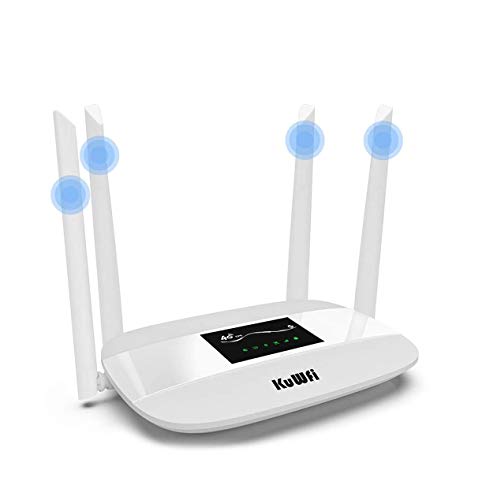 KuWFi 4G LTE Routers, CPE Wireless WiFi Internet Router 300Mbps Unlocked with SIM Card Slot with 4pcs Antenna for CA/USA/MX Not for Verizon SIM Card