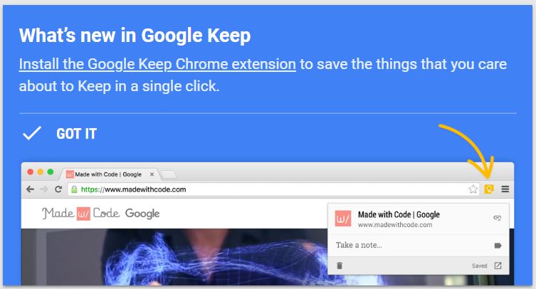 Google Keep update with Chrome Extension