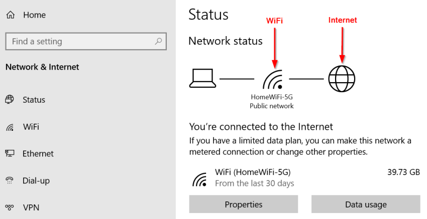 wifi connection settings on laptop